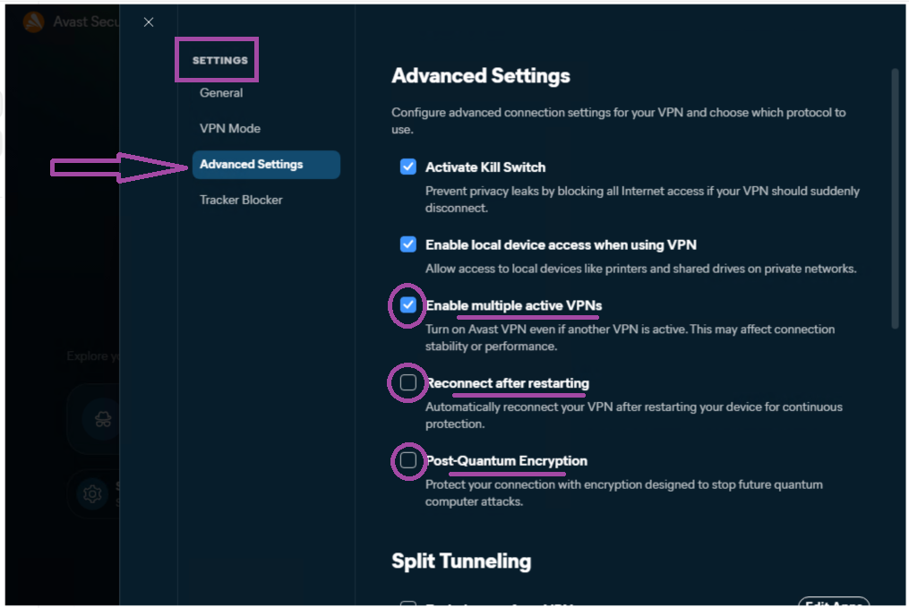 Adv Settings - KS - Multiple VPN - Local Dev - AC - PQE