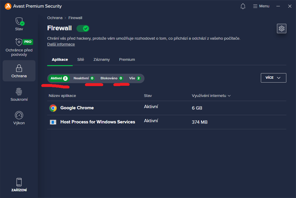 avast ztrata pravidel firewall