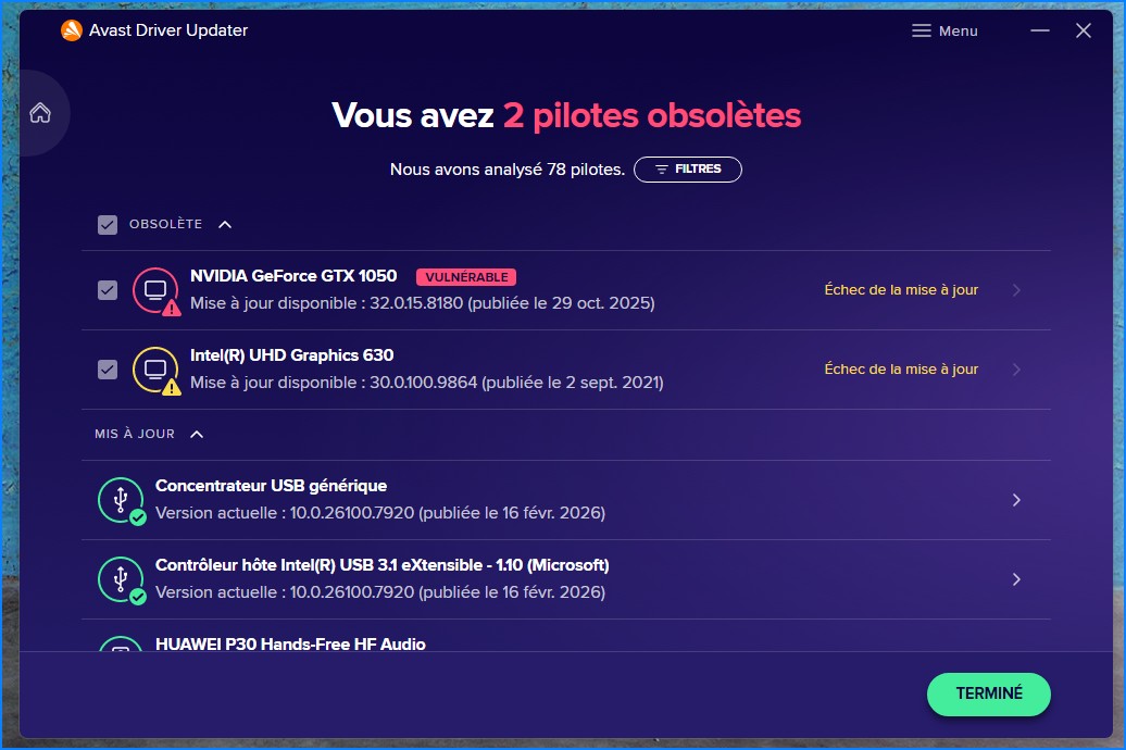 Problème Driver Updater pilotes non mis à jour - Capture d’écran 2026-03-02 134353